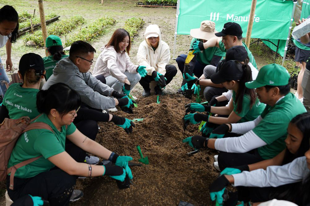 Manulife volunteers partake in a seedling prep activity.
